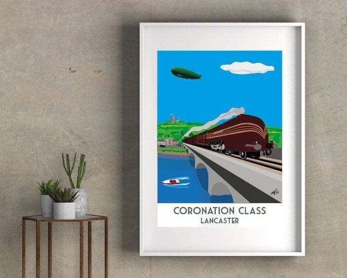 Lancaster City LMS Coronation Class - Steam Locomotive. Steam Train. Art Deco Style. Vintage style Signed giclee Art Print. Lidia Ranns