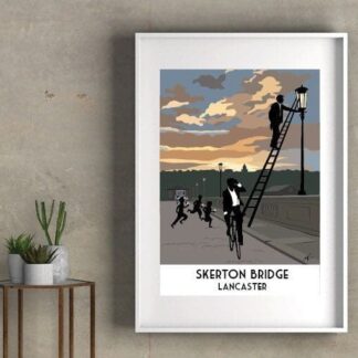 Lancaster in bygone days, Skerton Bridge. Lancashire - Travel Style Poster. Open Edition Art Print from original illustration by Lidia Ranns