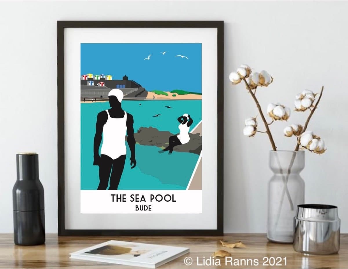 Bude Sea Pool - Cornwall Art Deco Lido. Vintage Style Limited Edition Giclée Art Print From An Original Illustration by Lidia Ranns