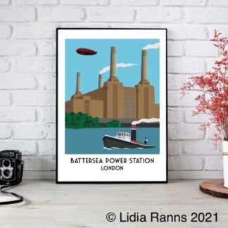 Battersea Power Station, London Art Print. River Thames. Wandsworth. London Landmarks. Art Deco Style Limited Edition Giclée Art Print.