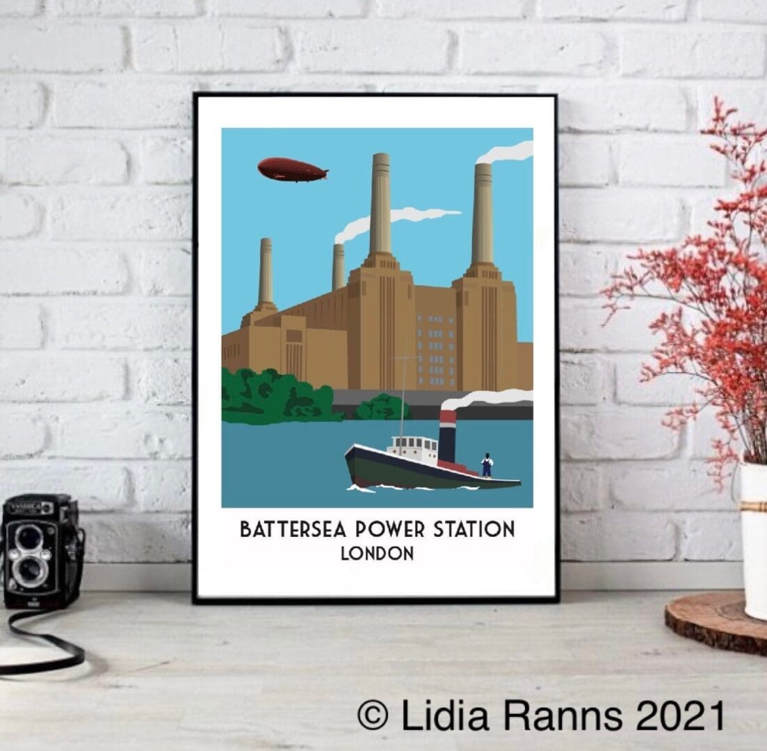 Battersea Power Station, London Art Print. River Thames. Wandsworth. London Landmarks. Art Deco Style Limited Edition Giclée Art Print.