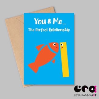 Valentine’s Day card. Cute illustrations. Cartoon Fish & Chips. Premium Quality 7x5”Valentine’s Day card. Illustrations by Lidia Ranns