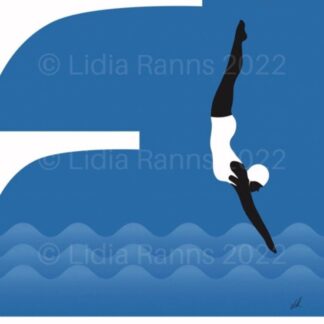 A4 Art Deco Lido. Bathing Belle. Premium Fine Art Small Giclée Print from original work by Lidia Ranns. Travel Poster Style A4 Design 2