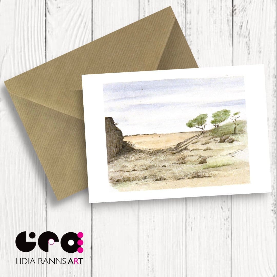 Silverdale Beach Cove Greeting Card. Birthday Card. Morecambe Bay Lancashire Coast. From a watercolour by Lidia Ranns. Premium Quality 7x5”