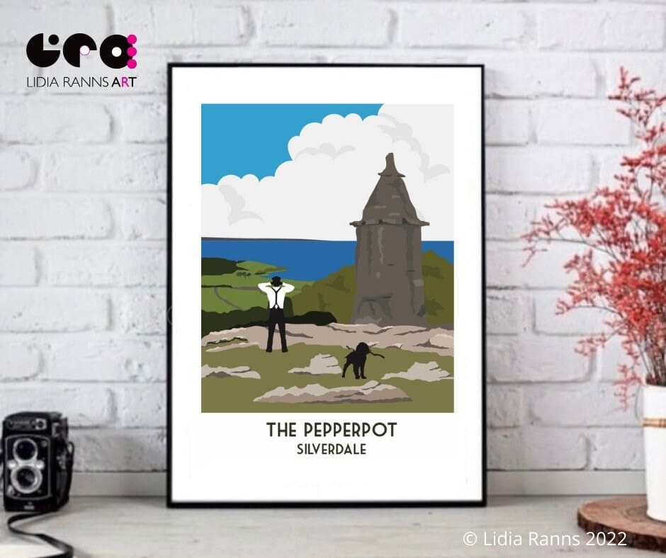 The Pepperpot Folly, Silverdale, Lancashire. Near Lancaster, Morecambe Bay - vintage style Signed Open Edition Giclée Art Print