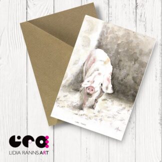 Piggy Greeting Card. Watercolour Pig Print Greeting Card. Birthday Card. From an original watercolour. Premium Quality 7x5”