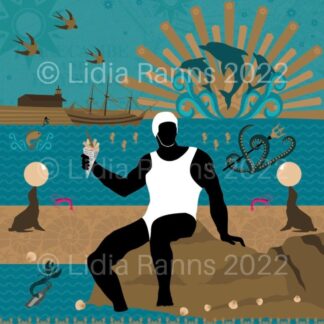 Limited Edition Morecambe. Roman Gods Fantasy Series. Neptune Art Deco Style Giclée Art Print 10x10” (25x25cm) from an original illustration