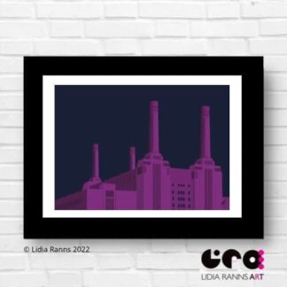 Battersea Power Station At Night, London. Art Deco London Architecture. Giclée Art Print From An Original Illustration by Lidia Ranns