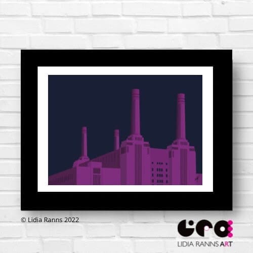 Battersea Power Station At Night, London. Art Deco London Architecture. Giclée Art Print From An Original Illustration by Lidia Ranns
