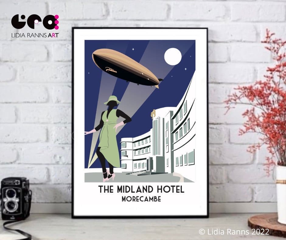 Midland Hotel Art Print. Morecambe Bay. Art Deco Style Morecambe Art Print from an original illustration By Lidia Ranns
