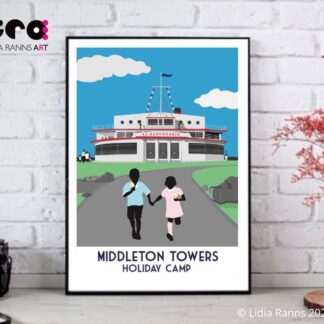 Limited Edition Morecambe - Middleton Towers-Pontins Holiday Camp. SS Berengaria. Art Deco Style Print from an original illustration.