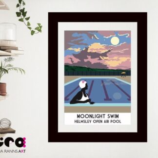 Helmsley Open Air Pool. York. Yorkshire. Art Deco Lido Bathing Belle vintage style giclee Art print from original art by Lidia Ranns.