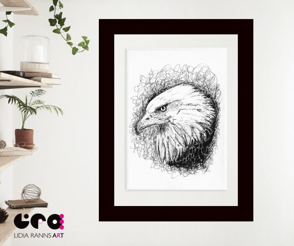 Bald Eagle Art Print. Eagle Gift. Eagle Ink Drawing. Eagle Wall Decor. Bird of Prey Art. Giclée Print from original work by Lidia Ranns