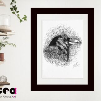 Raven Art Print. Bird Lovers Gift. Raven Ink Drawing. Raven Wall Decor. Giclée Print from original work by Lidia Ranns