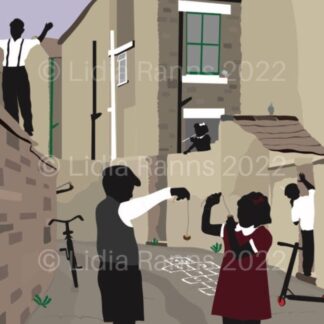 Conker Fight in Bygone Times ‘It’s a Sixer’ - Limited Edition Lancashire Cobbled Street . Lancaster. Morecambe. Preston. Northern Art Giclee