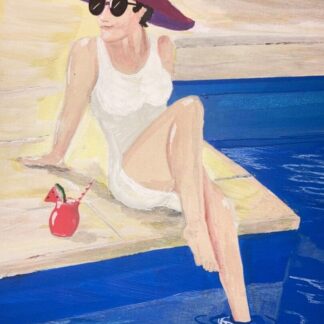 Original Art. Swimmer By Pool Framed Acrylic Painting. Swimmer Painting. Pool Cocktails. Gift for Swimmers. By Lidia Ranns.