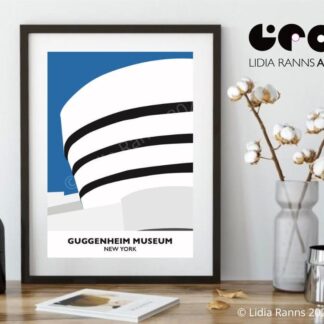 Signed Print The Guggenheim Museum. Modernism. New York. 20th Century Modernist Architecture by Frank Lloyd Wright - By Artist Lidia Ranns