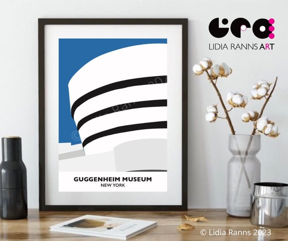 Signed Print The Guggenheim Museum. Modernism. New York. 20th Century Modernist Architecture by Frank Lloyd Wright - By Artist Lidia Ranns