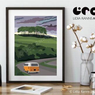 The Nearly There Trees/Nearly Home Trees Cornwall/Devon - Retro Style Signed Limited Edition Giclée Art Print. Lidia Ranns