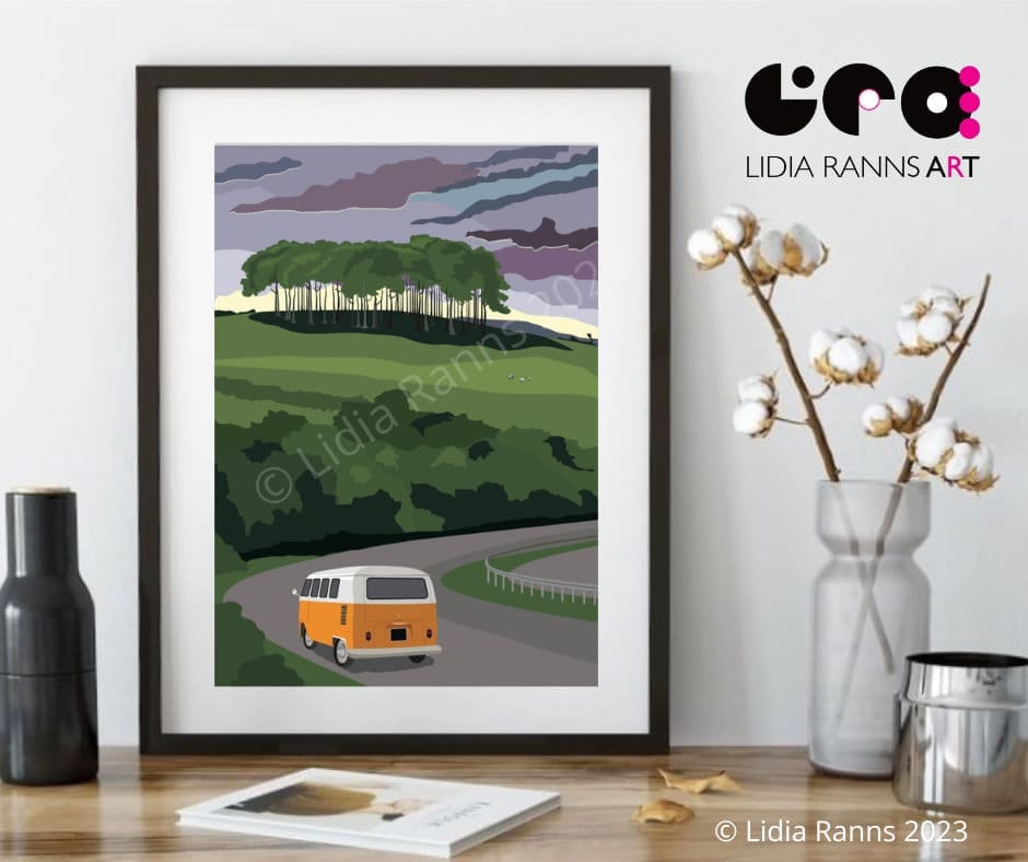 The Nearly There Trees/Nearly Home Trees Cornwall/Devon - Retro Style Signed Limited Edition Giclée Art Print. Lidia Ranns