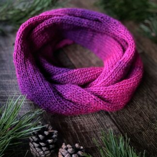 Pink and purple vegan knitted Infinity scarf