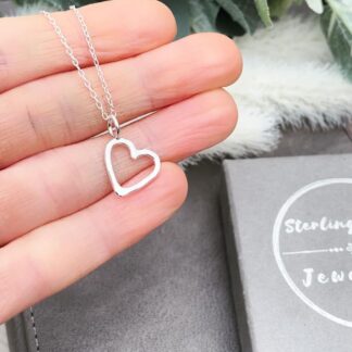 Dainty sterling silver open heart necklace
