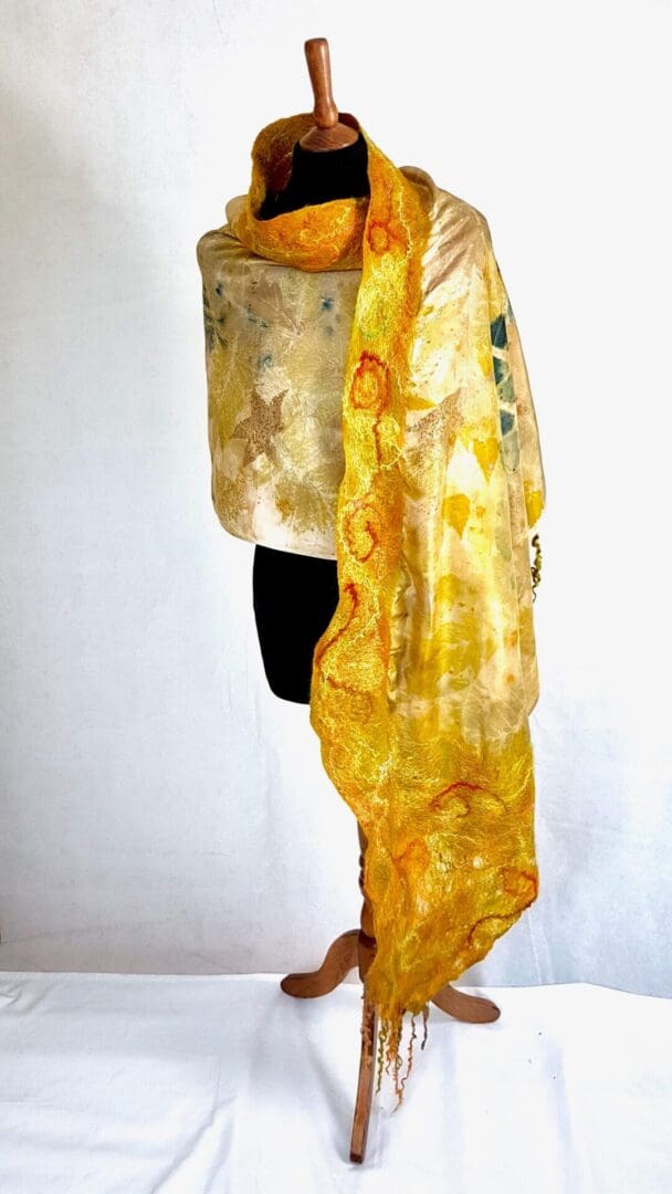 Golden Hour silk wool shawl botanical print marian may textile art