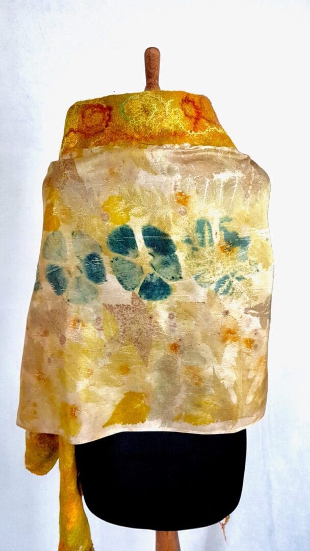Golden Hour silk wool shawl botanical print marian may textile art