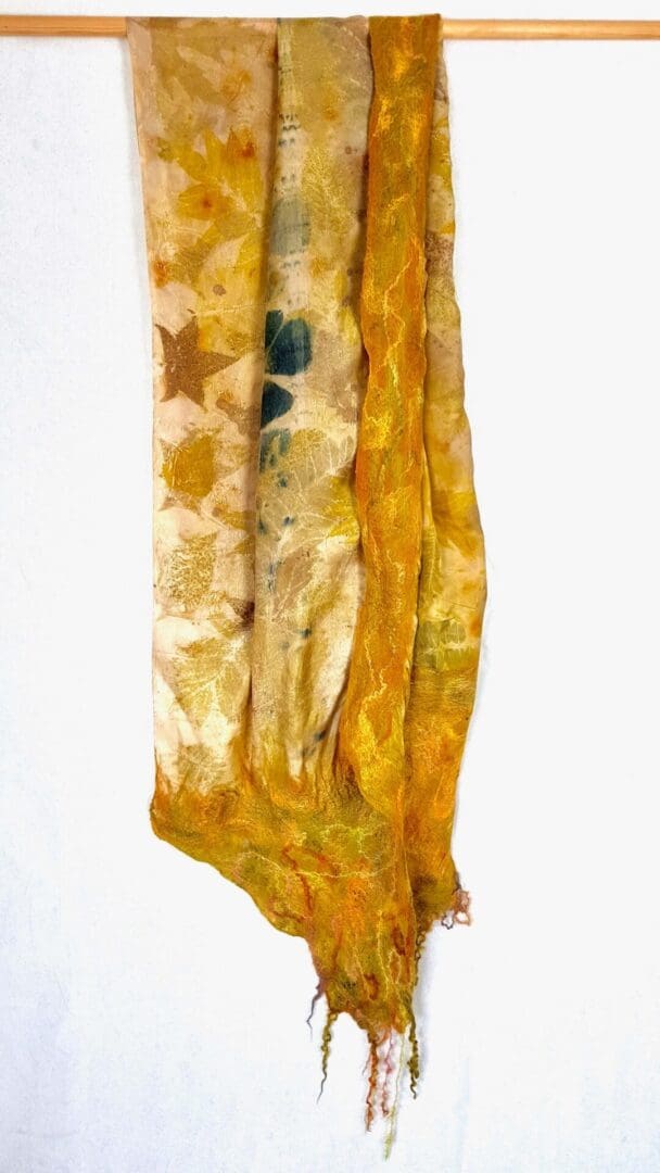 Golden Hour silk wool shawl botanical print marian may textile art