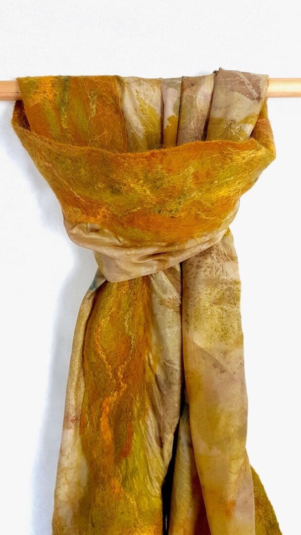 Golden Hour silk wool shawl botanical print marian may textile art