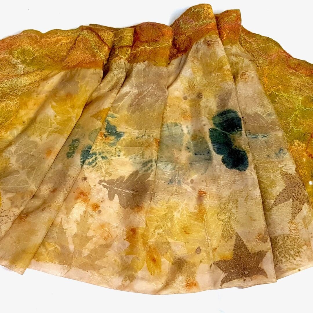 Golden Hour silk wool shawl botanical print marian may textile art