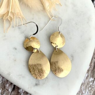 Brass Dangly Hammered Teardrop Earrings