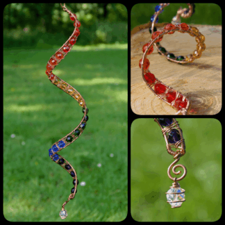 Rainbow beaded copper wind spinner garden mobile