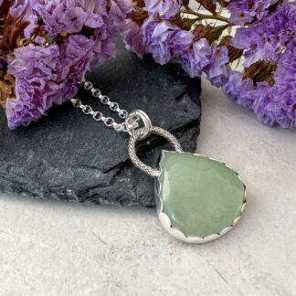 Green adventurine gemstone handmade silver necklace