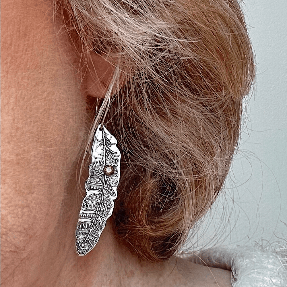 Fine Silver Handmade Feather Earrings - Image 2
