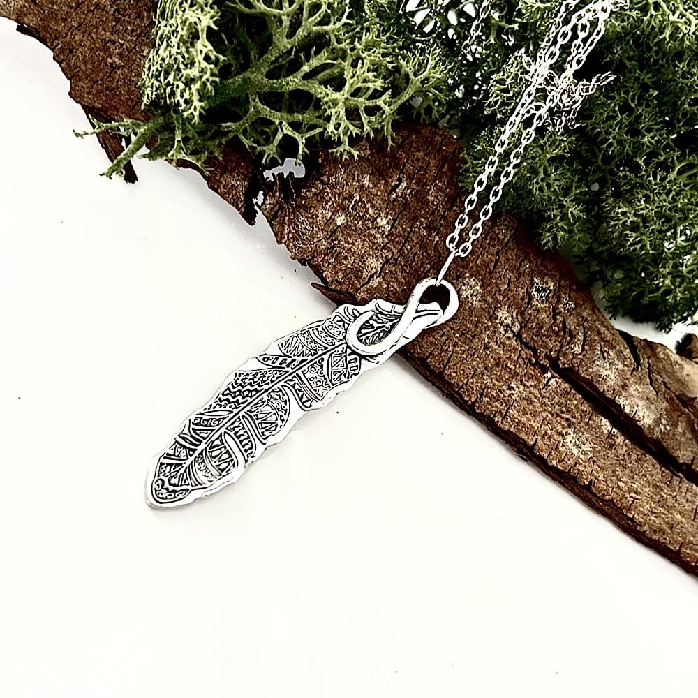Silver Tribal Feather Pendant Necklace - Image 5