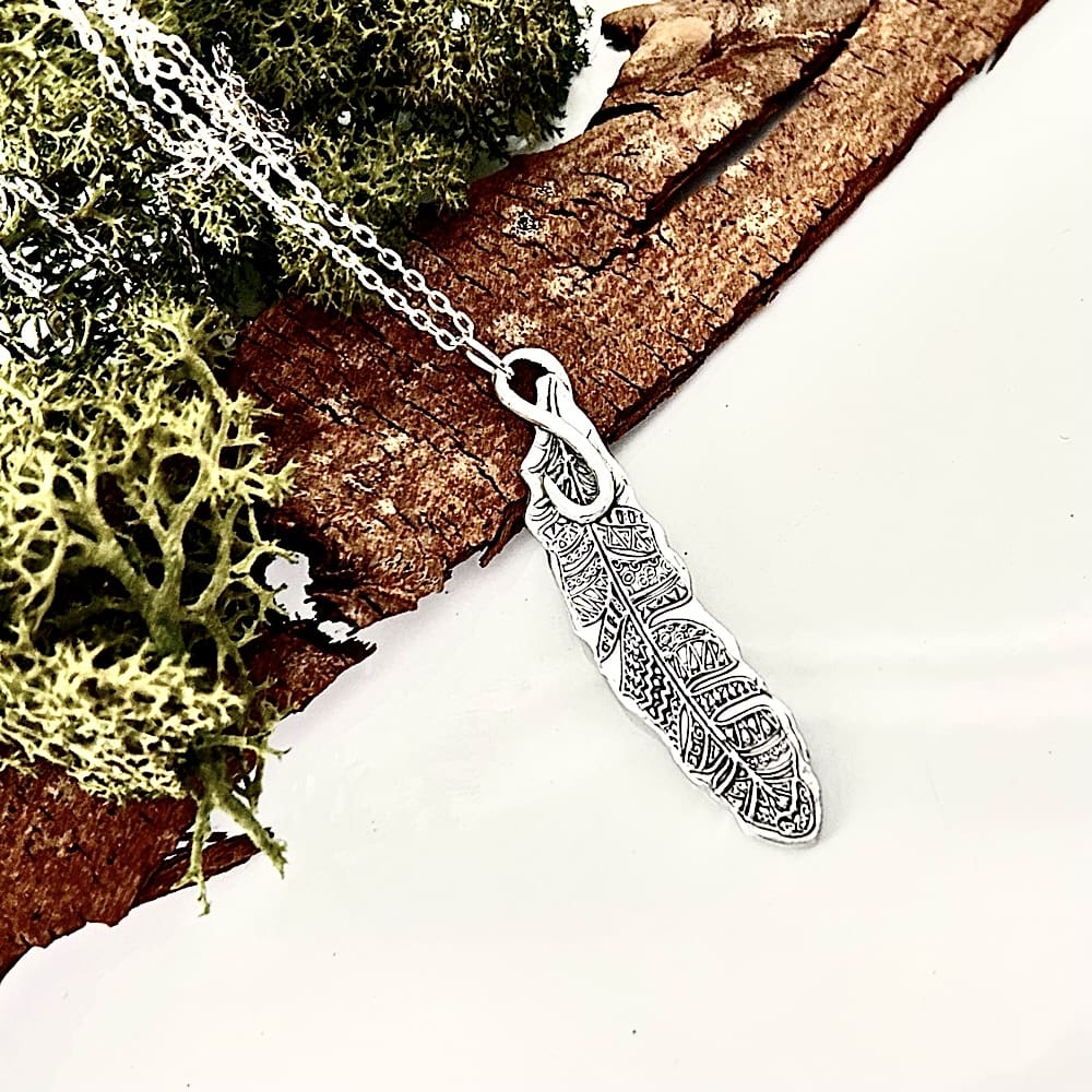 Silver Tribal Feather Pendant Necklace - Image 4
