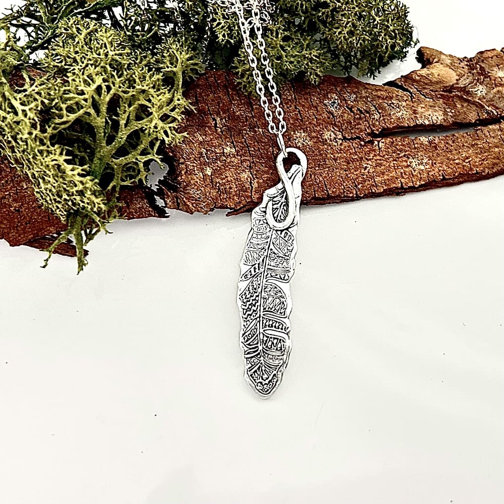 Silver Tribal Feather Pendant Necklace - Image 6