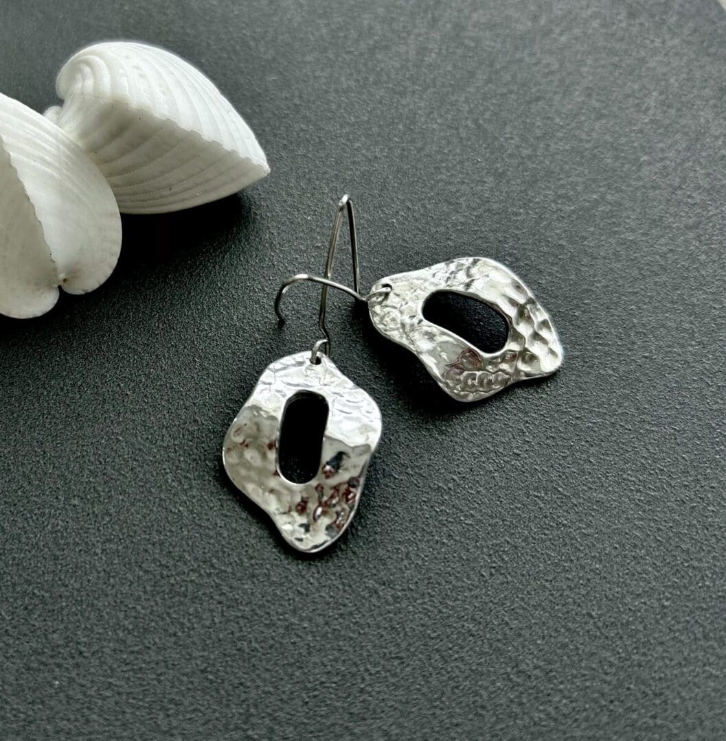Fine Silver Hammered Drop Earrings - Image 2
