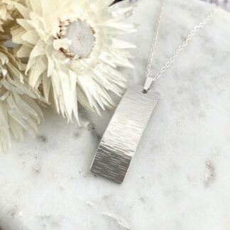 Sterling Silver Rectangle Line Hammered Pendant