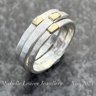 Silver and Gold Hammered Stack Ring