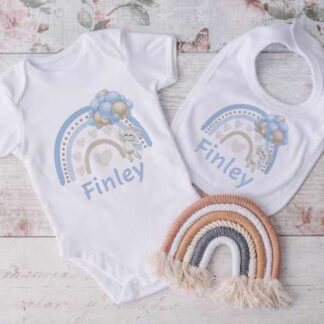 Rainbow and bunny new baby bib and vest