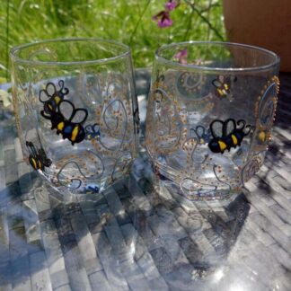 Hand-painted Whisky Tumbler 'Bees' 310ml