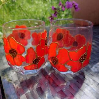 Hand-painted Whisky Tumbler 'Poppies' 310ml