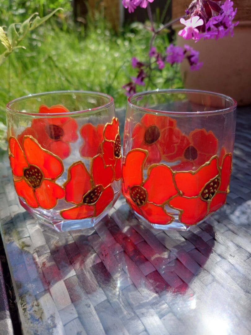 Hand-painted Whisky Tumbler 'Poppies' 310ml