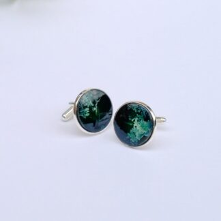 Black cufflinks bright green crystals