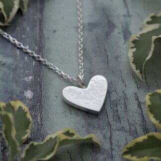 Chunky 15mm wide by 13mm high lightly hammered argentium silver heart pendant necklace