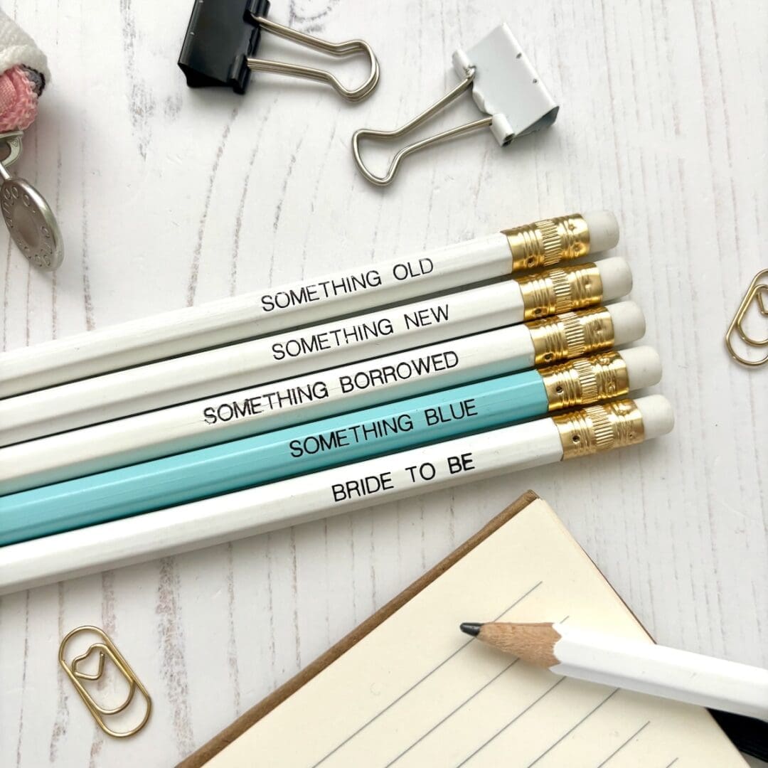 Wedding Themed Pencils, Something Old, New, Borrowed, Blue, Bride to Be, Future Mrs, Engagement Gift
