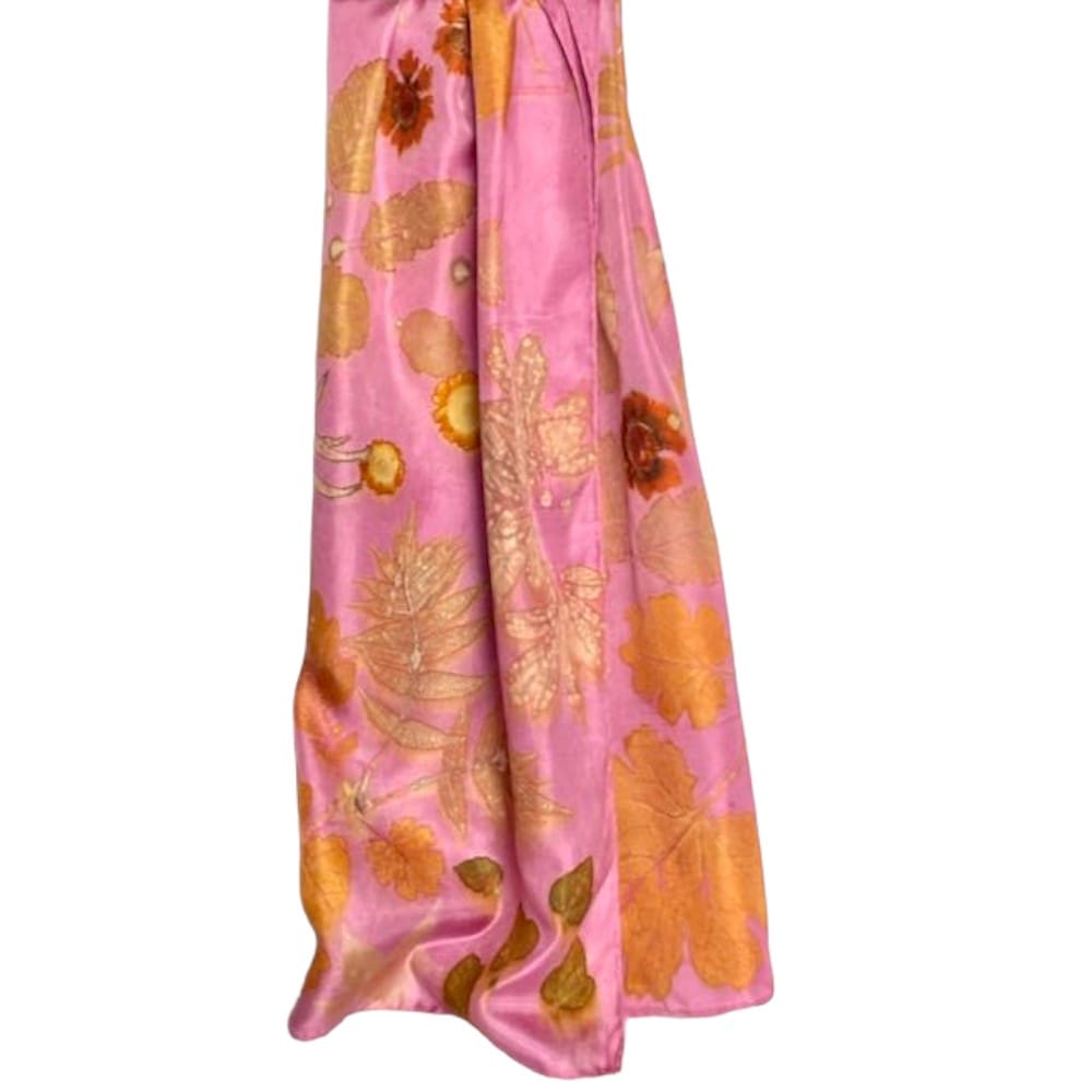 golden rose botanical print silk twill scarf wrap pink marian may textile art