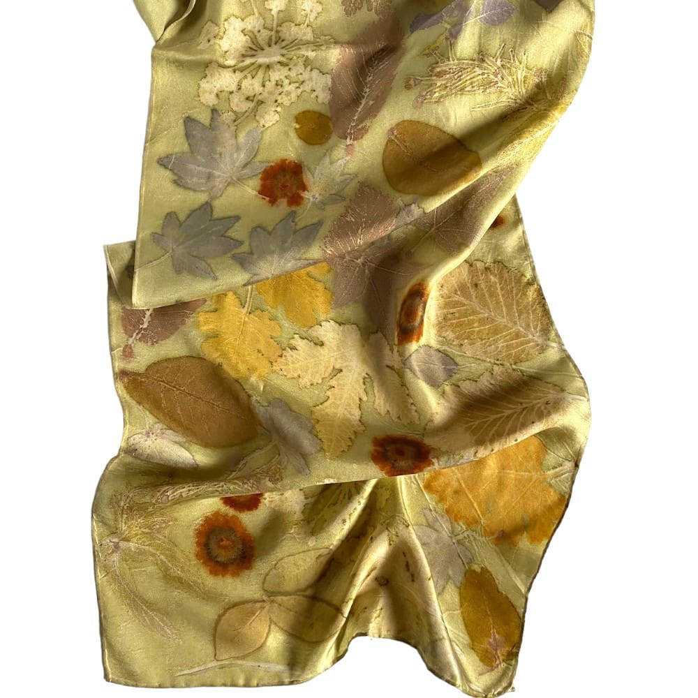 spring greens botanically printed silk twill scarf marian may textile art